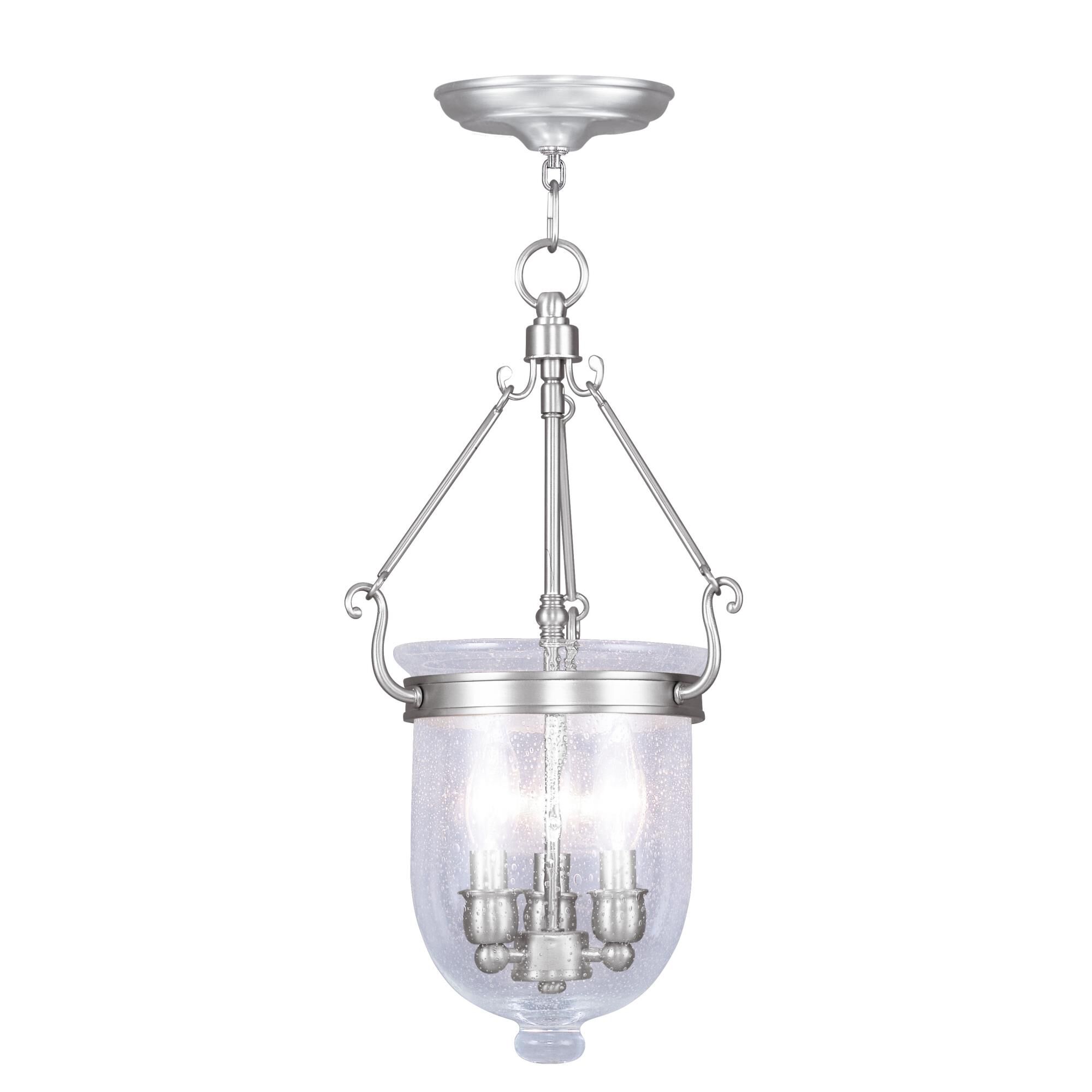 Shown in Brushed Nickel finish and Seeded glass